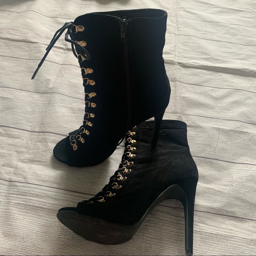 Wild Diva Black Velvet Lace Up Botties - Picture 4 of 5